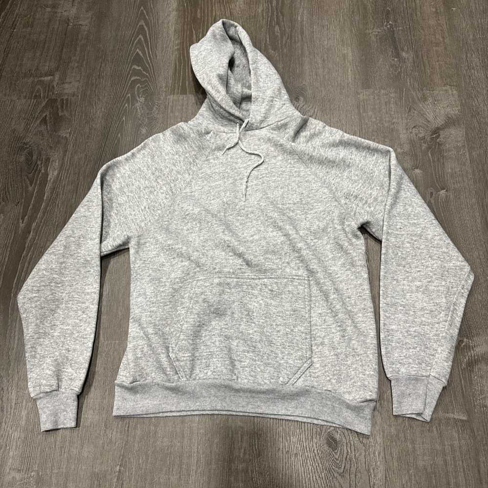 Vintage 1980s Tultex Hoodie Men's True M Gray 80s Blank Essential Drawstring EUC